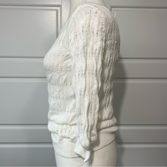 WHBM Womens Cream Open Knit Sweater Long Sleeve Lightweight Pullover Top‎ Small - Picture 3 of 8